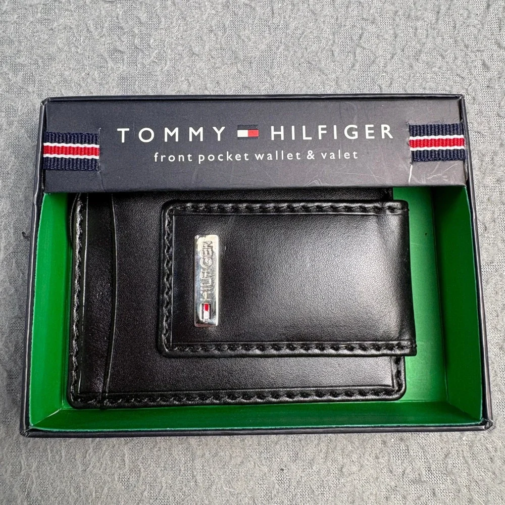 Tommy Hilfiger Mens Front Pocket Wallet & Valet Black Leather 31TL160001 CC FPW